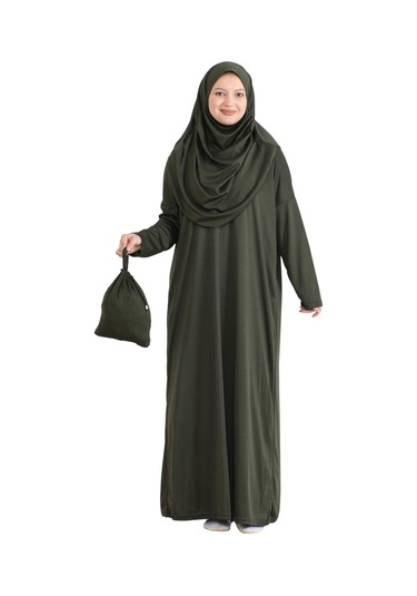 Keseli Namaz Elbisesi Eşarp Ve Tesbih Hazır Tesettür Giyim Türban Müslüman Giysi Takım Haki