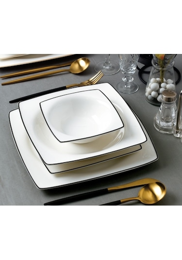 Sıla Porselen Bn-104 24 Parça Bone Porselen Yemek Takımı - Lacivert