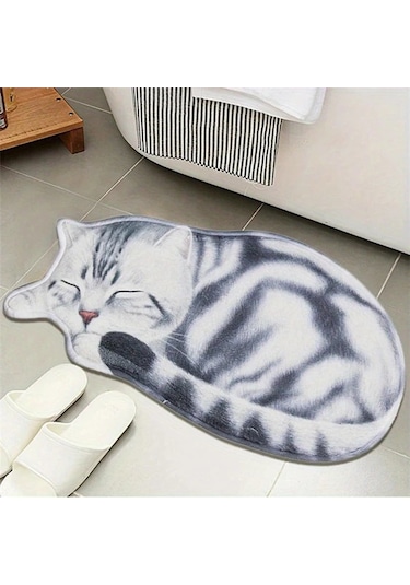 Elmpaly S10170 Kawaii Kedi Desenli Yumuşak Polyester Kaymaz Halı 15.75x29.92inç S10170 Boyut