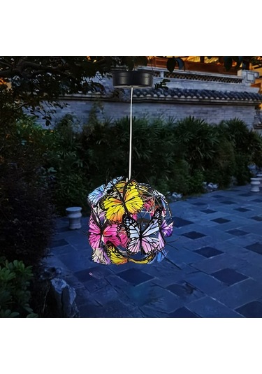 Novahub Demir Kelebek Top Sarkıt, Güneş Bahçe Dekorasyonu, Işık Yaratma, Kare Manzara, Açık Renk, Bahçe Atmosferi