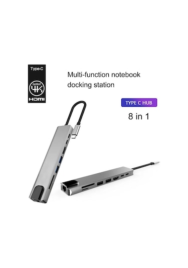 Macbook Pro Air Usb Type-c Hub Dönüştürücü Çevirici Çoklayıcı Usb Hdmı Micro Sd 8 Girişli