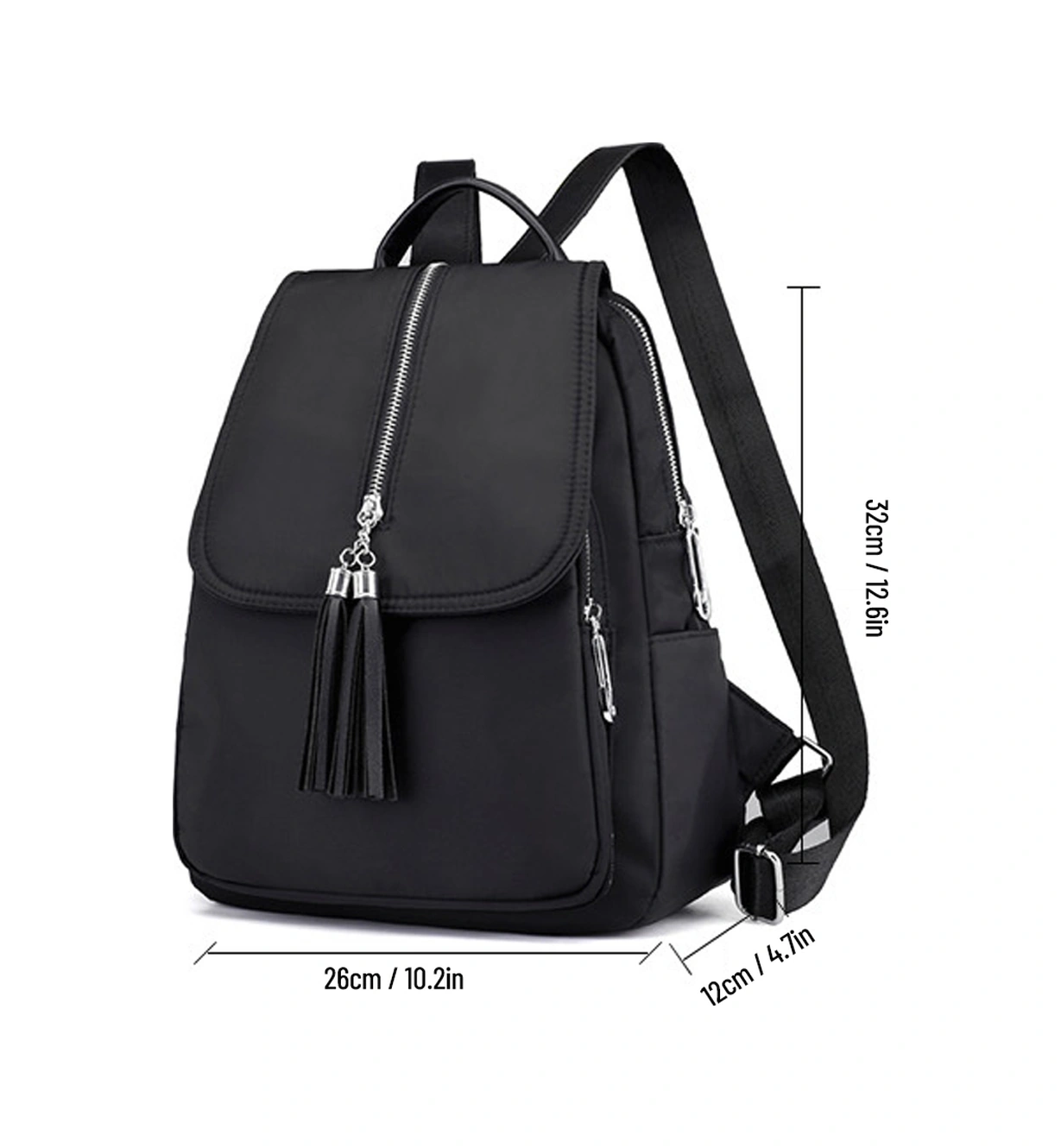Yuntech01 Kadınlar İçin Sırt Çantası, Su Geçirmez Nilon, Anti Hırsızlık Cep, Tassel Desenli, Seyahat-okul-kampa Uygun Siyah Çanta Çok Renkli