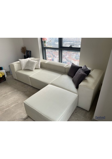 Most Mollis 4 Modül Köşe Koltuk Anka 01 Kırık Beyaz Kadife Kumaş