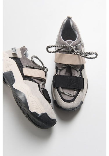 Lulen Siyah Vizon Sim Yazılı Cırtlı Kadın Spor Sneakers Siyah