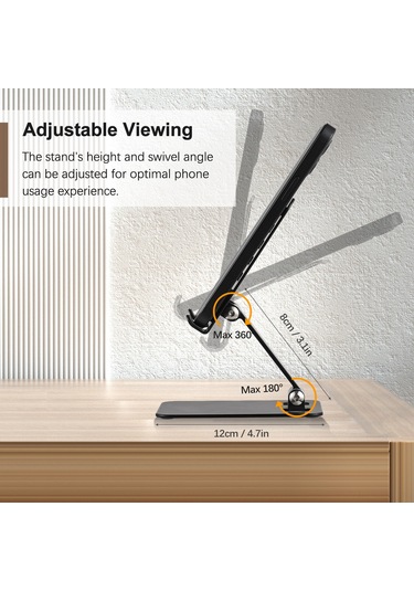 Konesam Alüminyum Masaüstü Telefon/tablet Tutucu - Açı Ve Yükseklik Ayarlanabilir - Siyah