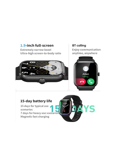 Teltree 1.9 İnç Renkli Dokunmatik Ekranlı Akıllı Saat, Bluetooth Arama, Ip67 Su Geçirmez, Çoklu Spor Modu, Android/ios Uyumlu, Siyah Milan Ve Silikon Kordon