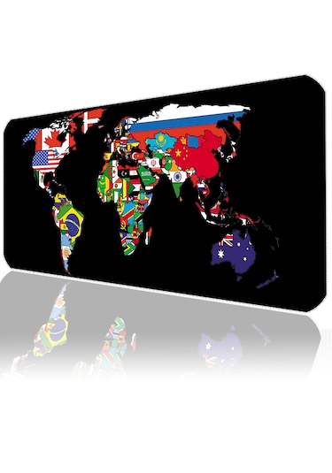 İlyuka Mousepad 90x40cm Büyük Boy Xxl Mp539040 World Map Flags