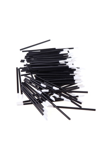 Hfambition Tek Kullandım植绒 Dudak Fırçası 100 Adet, Beyaz Uç Siyah Çubuk, Hijyenik Makyaj Gereci, 9 Cm Uzunluk