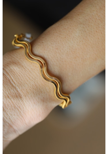 Yenigün Kuyumculuk 14 Ayar Altın İkili Zikzak Ajda Görünümlü Kelepçe Klp31874 Sarı Altın