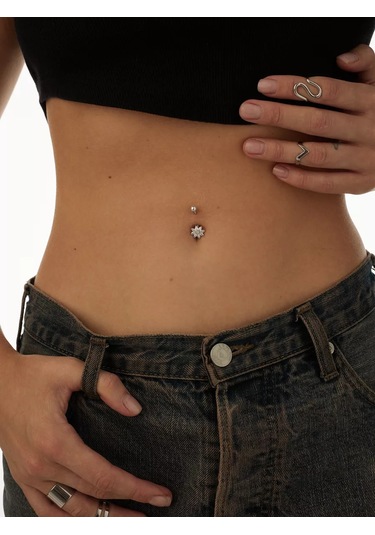 Miestilo 925 Ayar Gümüş Taşlı Göbek Piercingi, Çiçekli 162693885 Beyaz