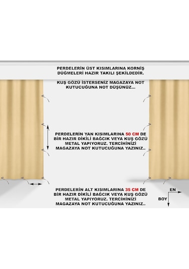 Balkon Perdesi, Balkon Brandası, Korniş Düğmeli, Bağcıklı Hazır.