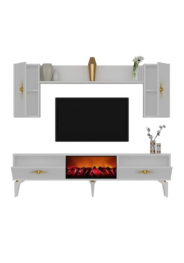 Zennit Şömineli Tv Ünitesi Takımı Beyaz-beyaz