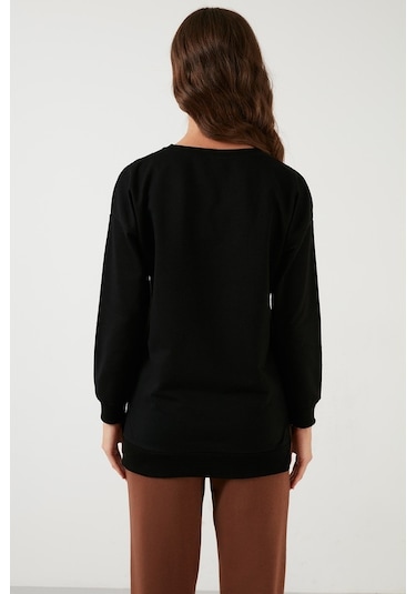 Lela Pamuklu Regular Fit Bisiklet Yaka Basic Bayan Sweat 5863569 Siyah
