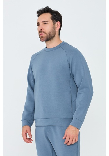 White Stone Mavi Pamuklu Erkek Basic Sweatshirt Blue