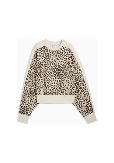 Puma T7 Leopard Kadın Krem Sweatshirt 632136-91 Krem