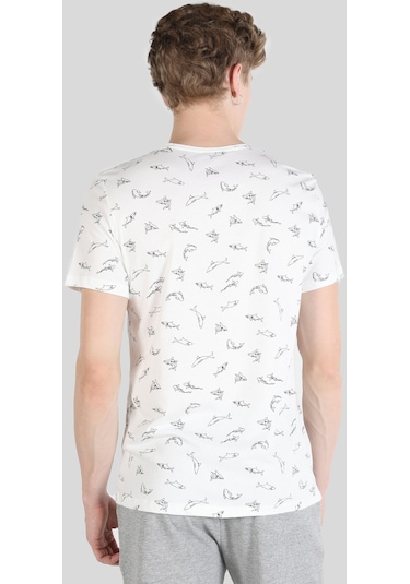 Colins Regular Fit Bisiklet Yaka Baskılı Beyaz Erkek Kısa Kol Tişört Cl1064349 Beyaz