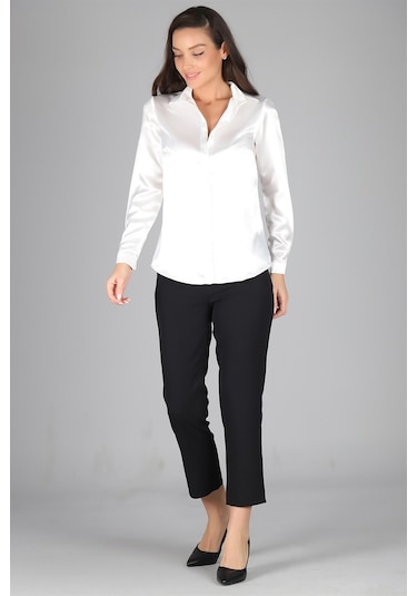 Sweetness Kadın Kırık Beyaz Saten Gömlek Kırık Beyaz