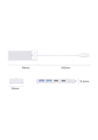 Orico PAPW2AC-C3-015-WH 4 Portlu Type-C to USB 3.0 / Type-C PD 100W Yüksek Hızlı 5Gbps HUB Çoklayıcı Beyaz