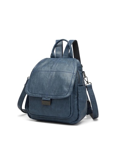 Yıkama Deri Sırt Askılı Kadın Çantası 21-k Barcelona 1908 Lacivert