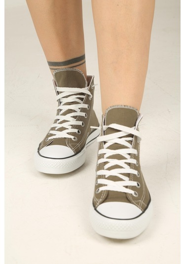 Bağcıklı Unisex Uzun Keten Ayakkabı-haki-111 Haki