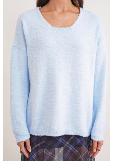 6901 Kadın Yumuşak Dokulu Basic Kazak Bebe Mavi Bebe Mavi