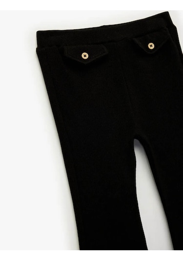 Koton Düğme Detaylı Pamuklu İspanyol Paça Siyah Kız Bebek Tayt 6wmg40023ak Siyah