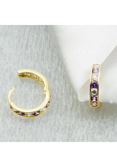 Mor Taşlı 14 Ayar Altın Halka Çocuk Küpesi CK7513