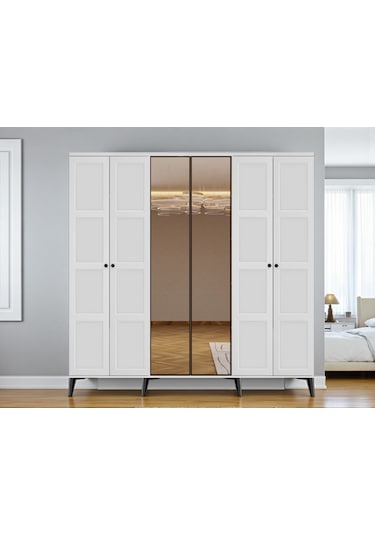 Birce 6 Kapaklı Çekmeceli Mdf Membaran Dolap Gardırop Beyaz