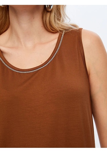 Faik Sönmez Yakası Şeritli Kadın Askılı Bluz W26atl002 Kahve