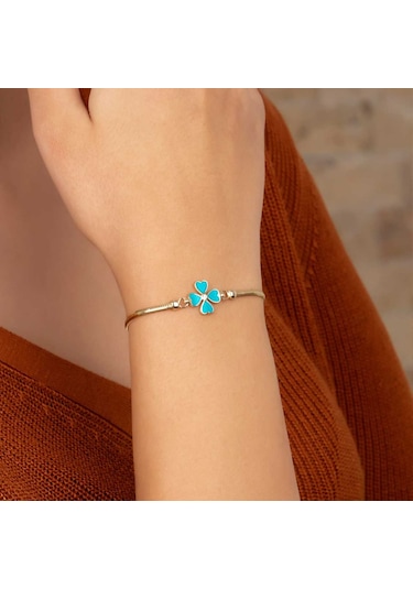 Altınbeyı Dört Yapraklı Yonca Mavi Renkli 4.60 Gram 14 Ayar Sarı Altın