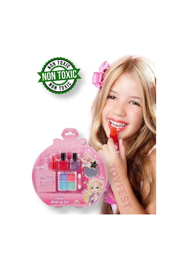 Sürülebilir Mini Makyaj Seti - Far + Ruj + Oje + Aksesuarlar Hepsi Bir Arada Kuaför Set - 3 Yaş +