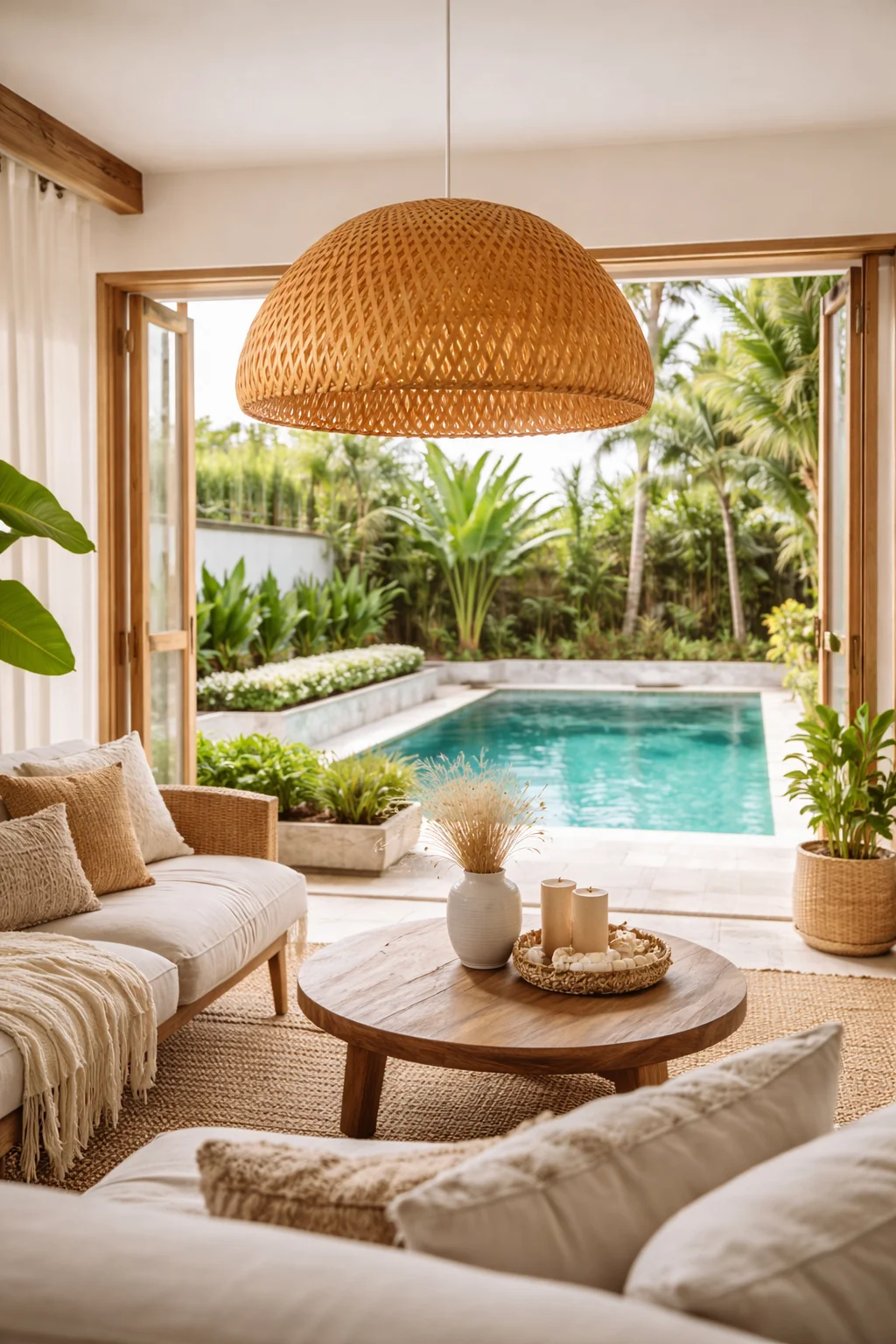 Bohem Bambu Boja Pendant Sarkıt Avize Lamba 35 Cm - Iskandinav, Modern, Bohem, Rattan Aydınlatma Bej