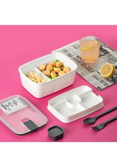 Porsima 3192 Vakumlu Sosluklu Bölmeli 2 Katlı Lunch Box Saklama K Beyaz