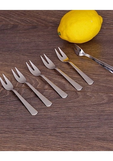 6'Lı Metal   Mini Limon Çatalı Gri
