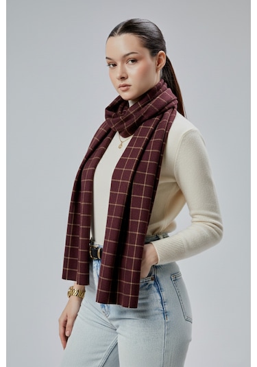 Derikem Kadın Yumuşak Dokulu Ekose Model Kışlık Şal Bordo