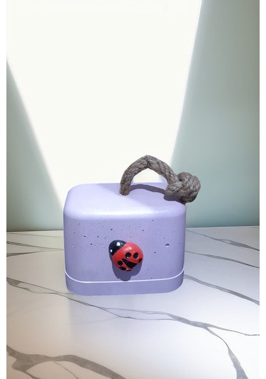 Beton Stoper Dekoratif Uğur Böcekli Beton Kapı Stoperi Kapı Önü Ağırlık Kapı Tamponu Lila