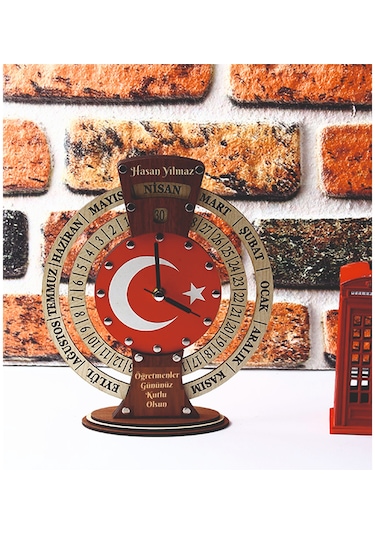 Öğretmenler Gününe Özel İsimli Ayyıldız Takvimli Masa Saati