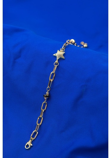 14 Ayar Altın Yıldız Detaylı Oval Ataç Bileklik