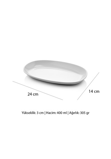 Alezy 607 Göreme Melamin Termostar Kayık Tabak 24x14 Cm Beyaz