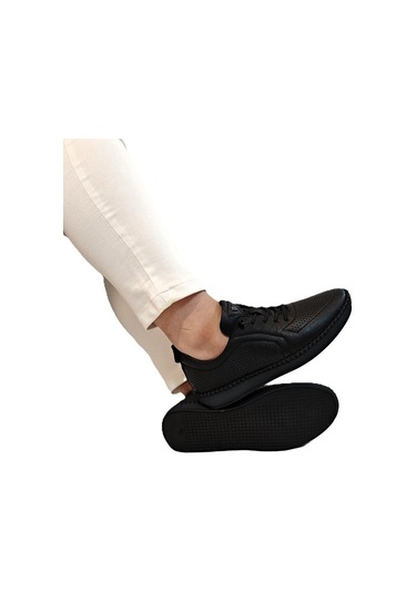 Voyager Z094 Siyah Hakiki Deri Lazer İşlemeli Bayan Ayakkabı Siyah