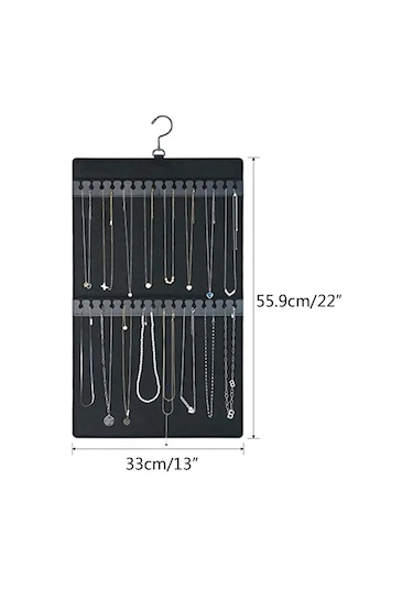 Kangvka Felt Materyal Kapaklı Çift Taraflı Mücevher Organizer - Duvar Takılı Kolye, Bilezik, Küpe Ve Yüzük Saklama Kutusu Siyah