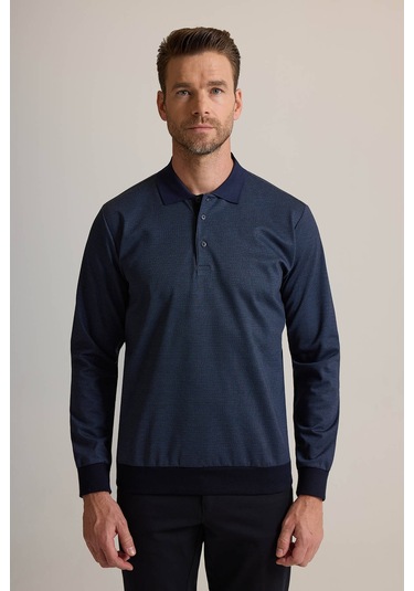 Ysf Erkek Lacivert Polo Yaka Pamuklu Sweatshirt