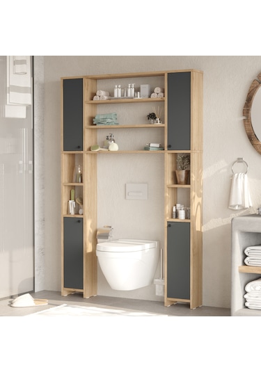 Robin Home Opal Çok Amaçlı Tuvalet Banyo Dolabı Kapaklı Raf Ol1- Gri
