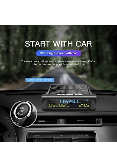 Ximistore9 Araç Güneş Enerjili Saat - Zaman, Tarih, Sıcaklık Ölçer - 3 Seviye Parlaklık Ayarlı - Usb Ve Güneş Şarjlı - Kolay Kurulum C01