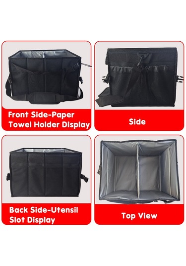 Xiaaokeji Izgara Piknik Çantası Düzenleyici Kağıt Havlu Tutuculu Barbekü Çantası Siyah