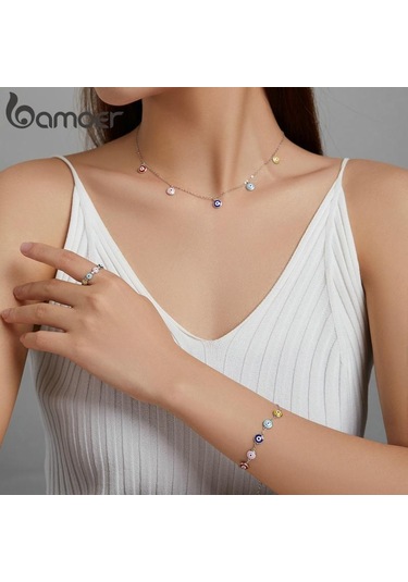 Bamoer 925 Ayar Gümüş Renkli Guardian Göz Parmak Yüzük Kadınlar İçin Moda Takı 7