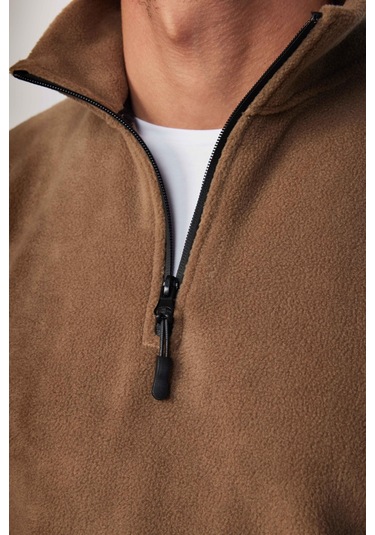 Tudors Erkek Dik Yaka Tüylenme Yapmayan Soğuk Geçirmez Standart Fit Rahat Kesim Haki Polar Sweatshirt -30141-haki Haki