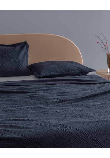 Madame Coco Marjolaina Çift Kişilik %100 Pamuk Yatak Örtüsü - Lacivert Lacivert