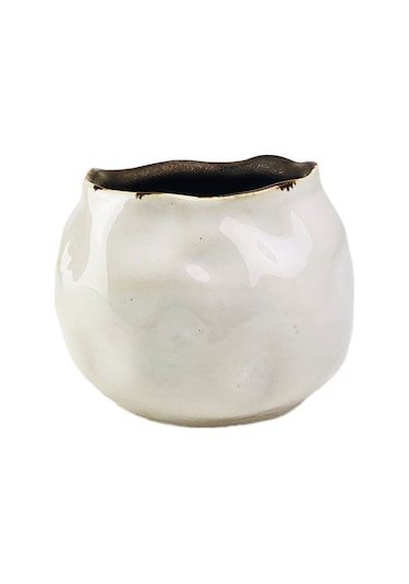 Alesta Home Kahverengi ve Beyaz Seramik Tealight Mumluk 6X6Cm Kahverengi