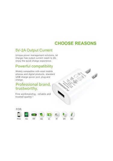 Xiyyadms Us Plug Usb Hızlı Şarj Cihazı 5v 2a Beyaz - İphone, Samsung, Tablet Uyumlu, Otomatik Aşırı Şarj Korumalı